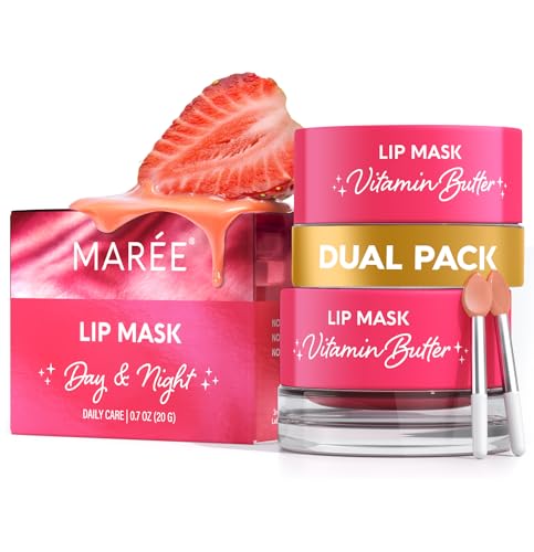 MAREE Lip Mask Overnight 2 Pack  Lip Moisturizer For Very Dry Lips  Hydrating Lip Butter Balm with Hyaluronic Acid  Collagen  Overnight Lip Treatment  Lip Sleeping Mask Repair